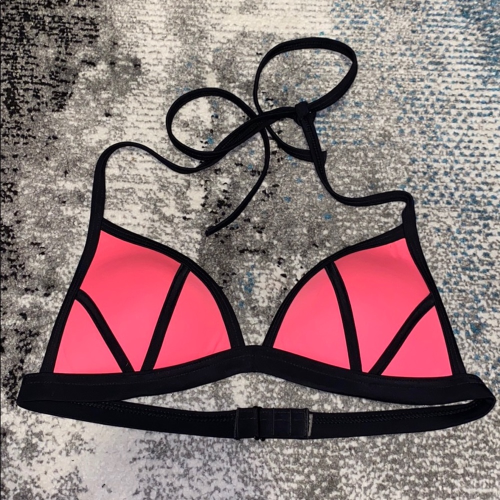 PINK Victoria's Secret Black and Pink Bikini Top